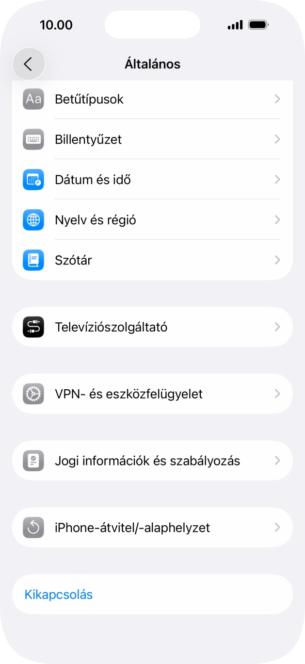 Válaszd az „iPhone-átvitel/-alaphelyzet” lehetőséget.