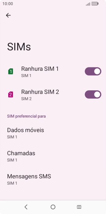 Prima o indicador junto ao cartão SIM pretendido para ativar ou desativar a utilização do cartão SIM.