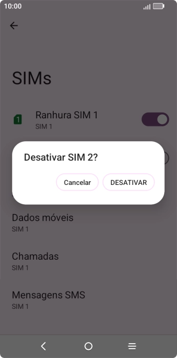 Para desativar a utilização do cartão SIM, prima DESATIVAR.