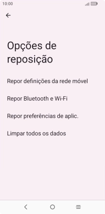 Prima Repor definições da rede móvel.