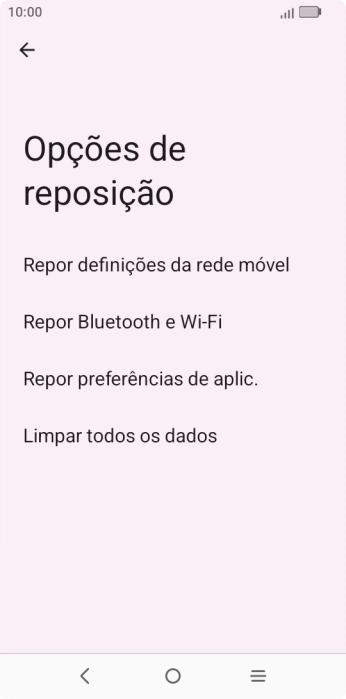 Prima Repor definições da rede móvel.