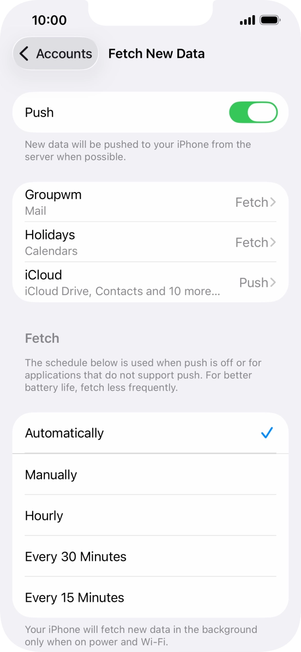 Press the indicator next to 'Push' to turn the function on or off.