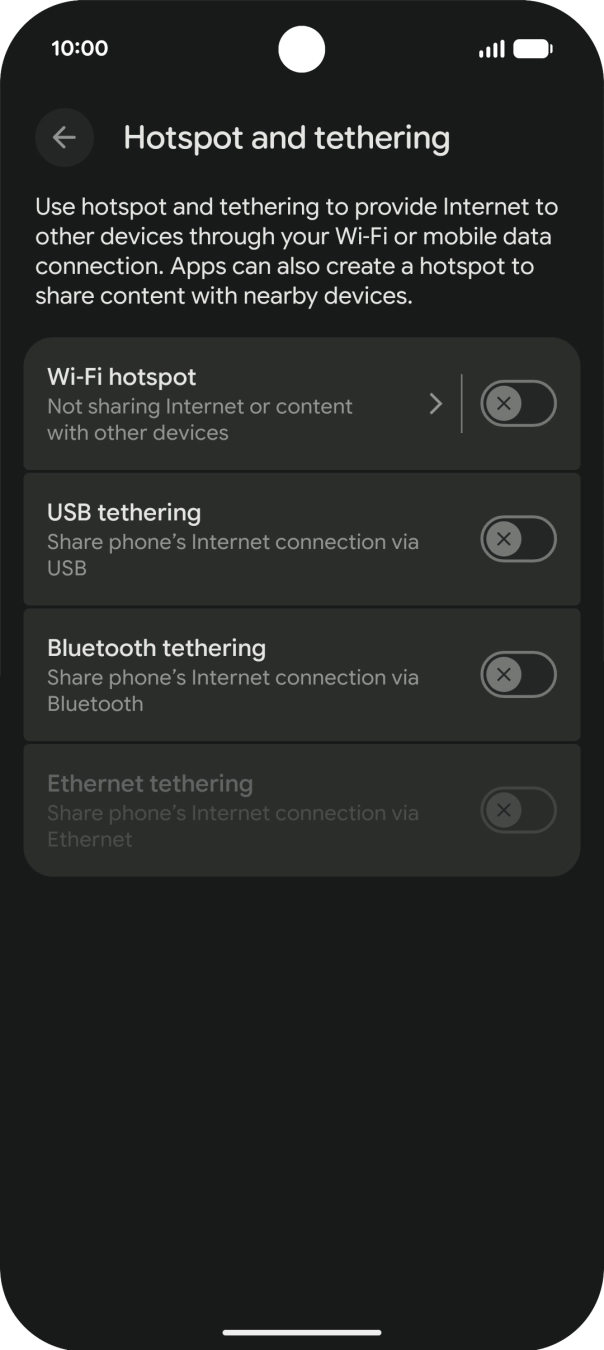 Press Wi-Fi hotspot. Press Wi-Fi hotspot.