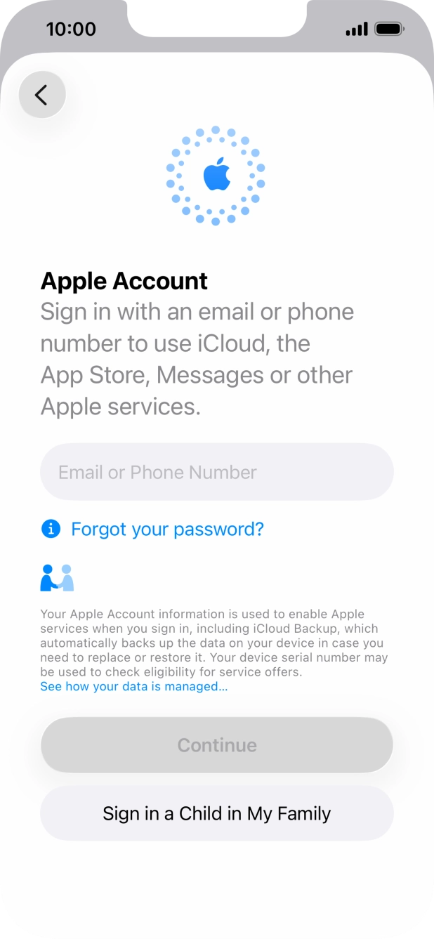 Press Email or Phone Number and key in the username for your Apple Account.