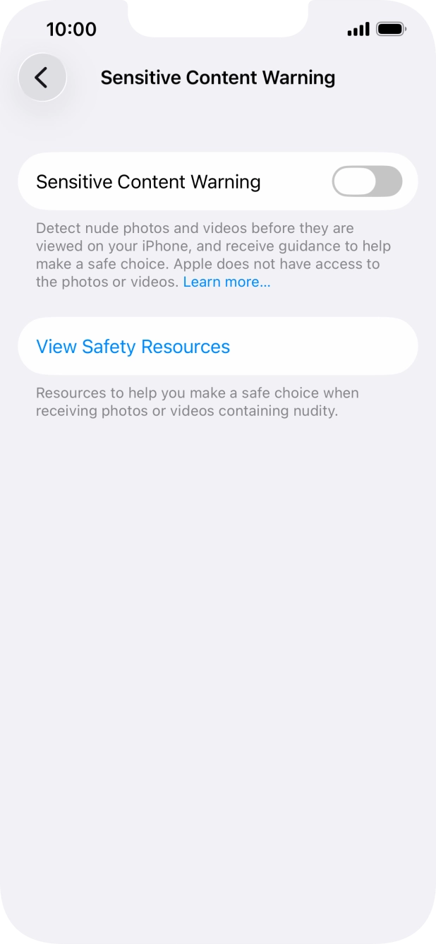 Press the indicator next to 'Sensitive Content Warning' to turn the function on or off.