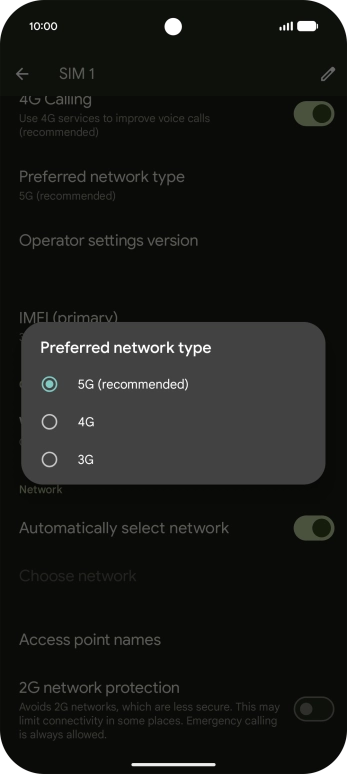 Press the required network mode. Press the required network mode.