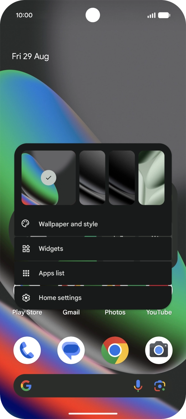 Press the required setting and follow the instructions on the screen to personalise the appearance of the home screen.