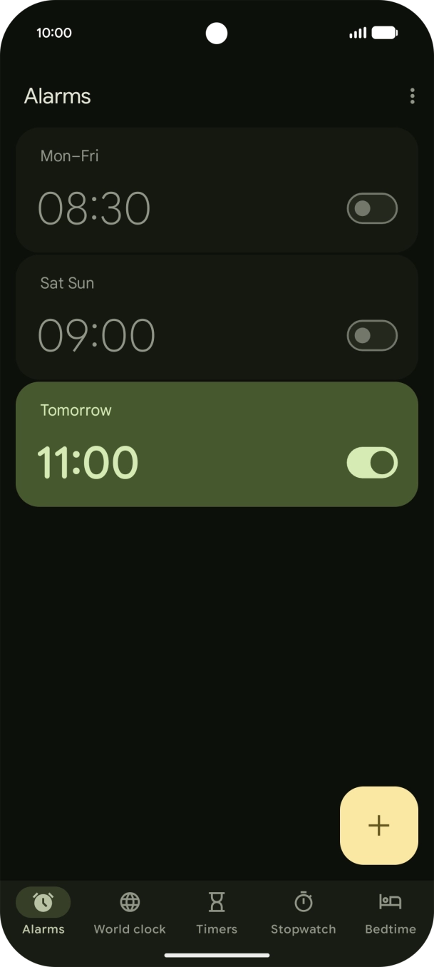 Press the indicator next to the required alarm to turn the alarm on or off.