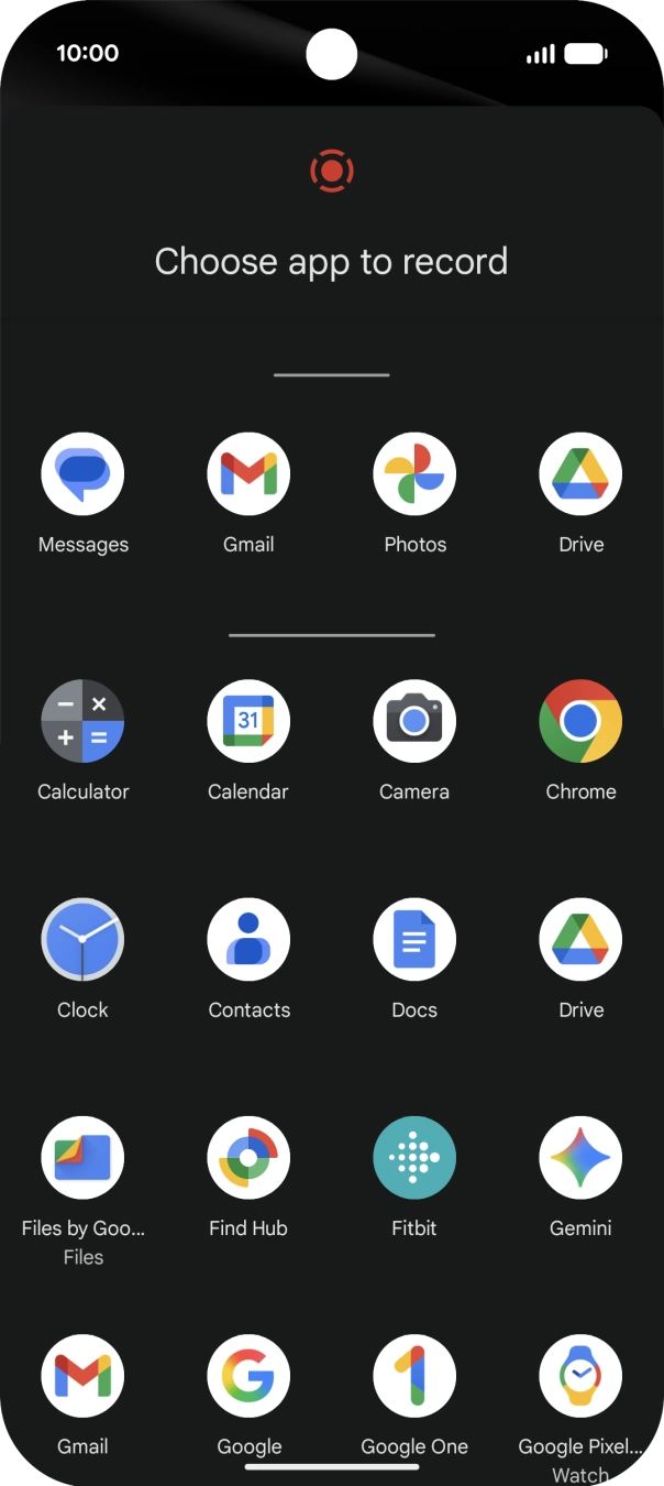 Press the app you want to record to start recording.