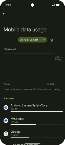The data usage for each application is displayed below the name of the application. The data usage for each application is displayed below the name of the application.