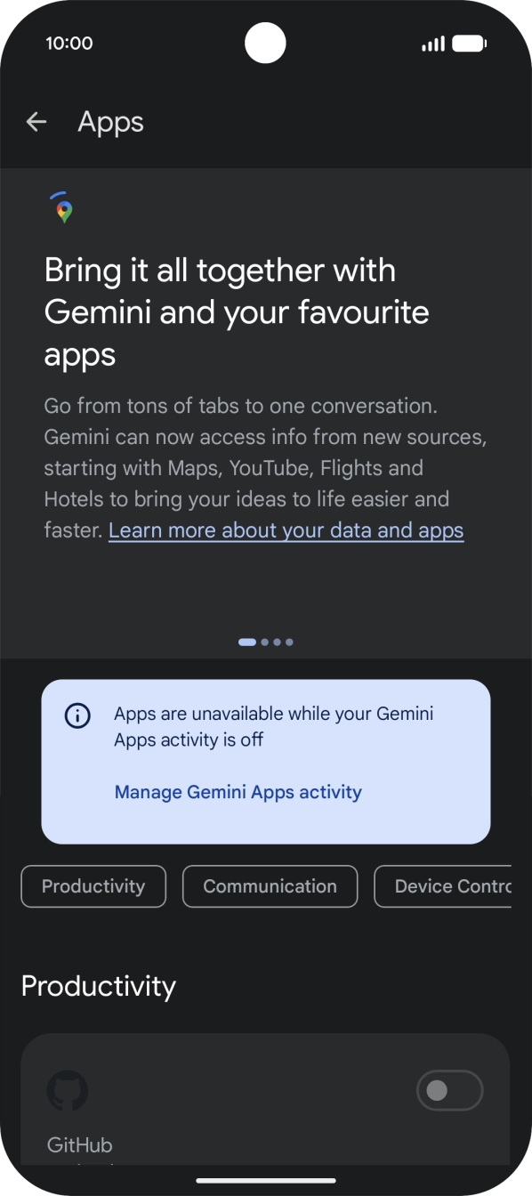Press the indicator next to the required extension to turn on the function.