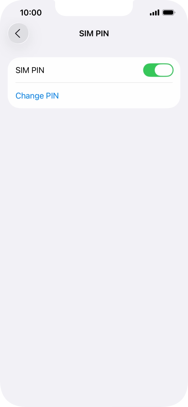 Press the indicator next to 'SIM PIN' to turn the function on or off.