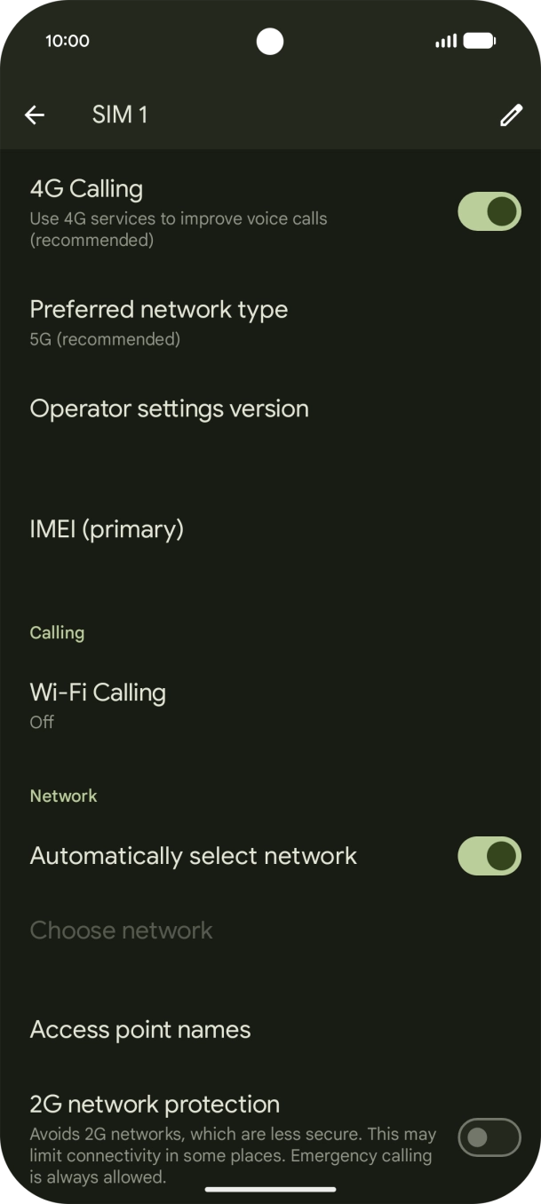 Press the indicator next to '4G Calling' to turn the function on or off.
