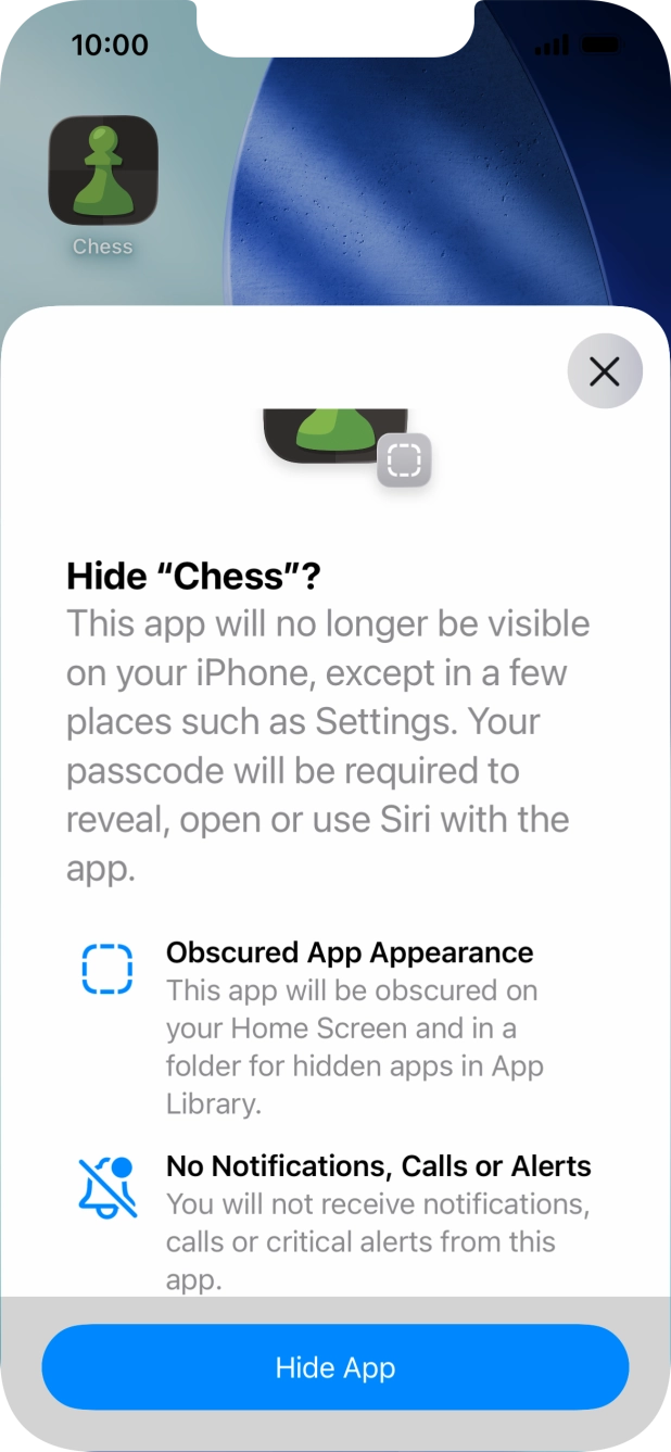 Press Hide App.