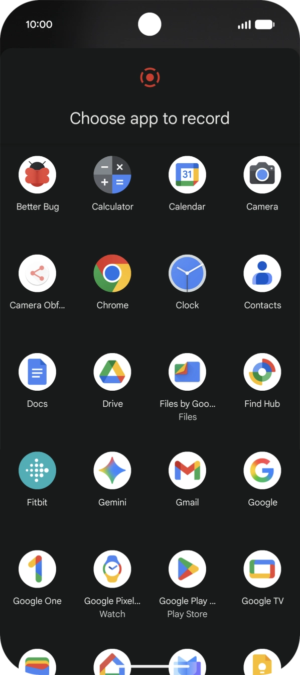 Press the app you want to record to start recording.