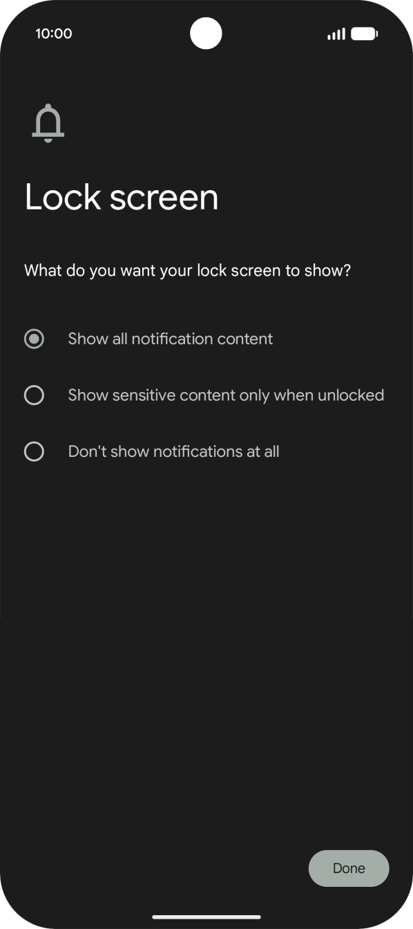 Press the required setting.