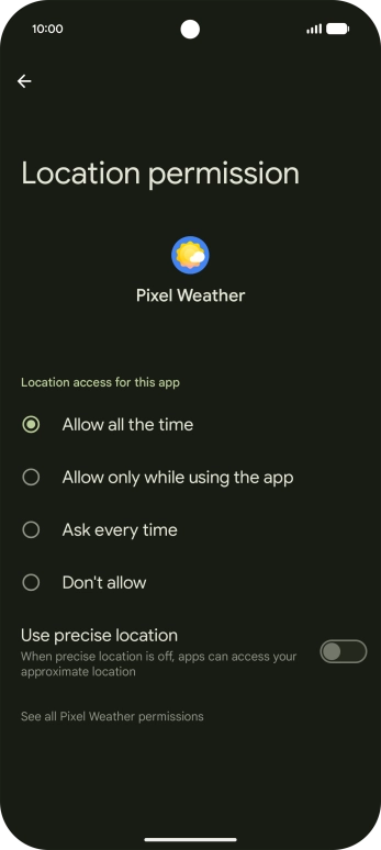 Press the required setting. Press the required setting.