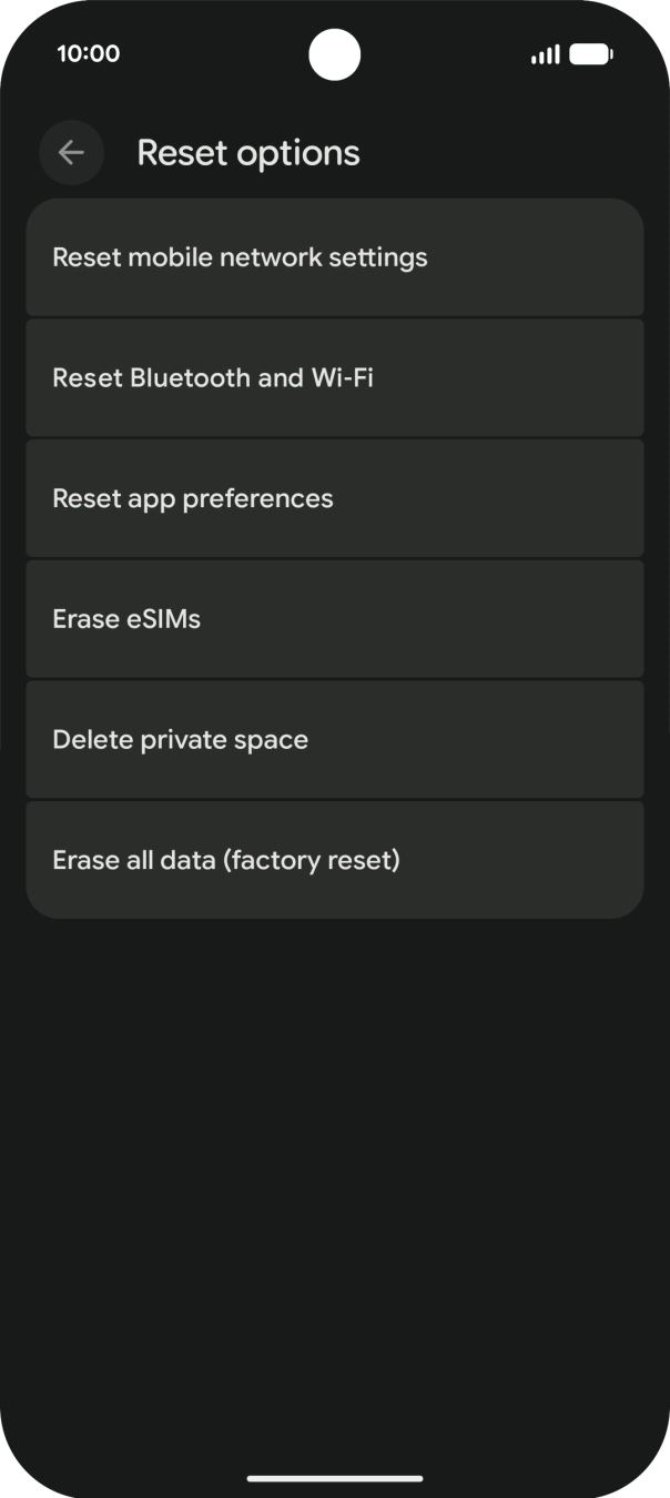 Press Erase all data (factory reset).