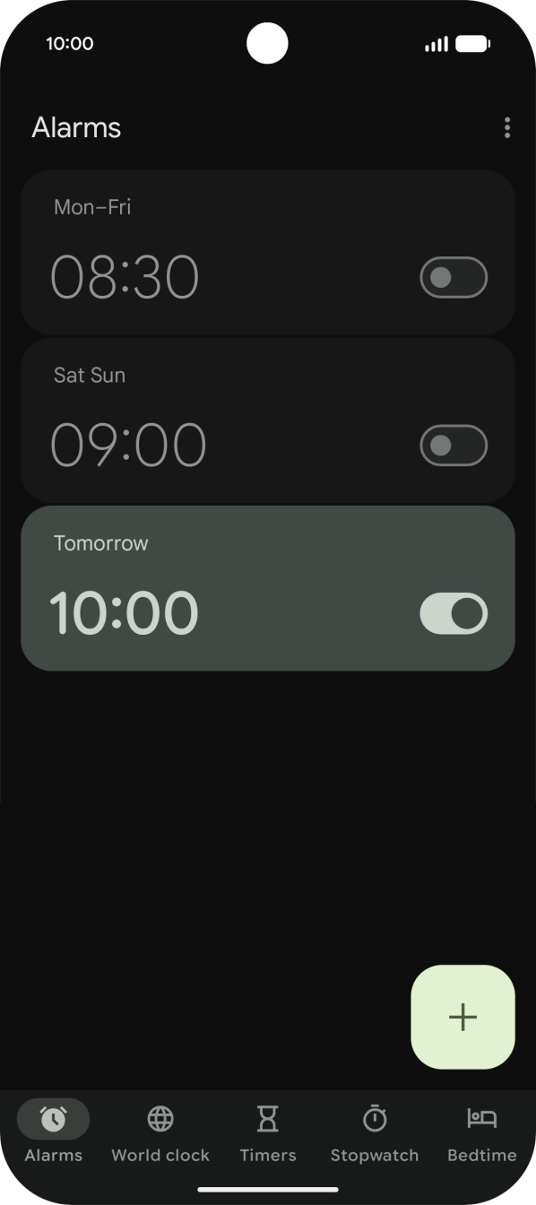 Press the indicator next to the required alarm to turn the alarm on or off.