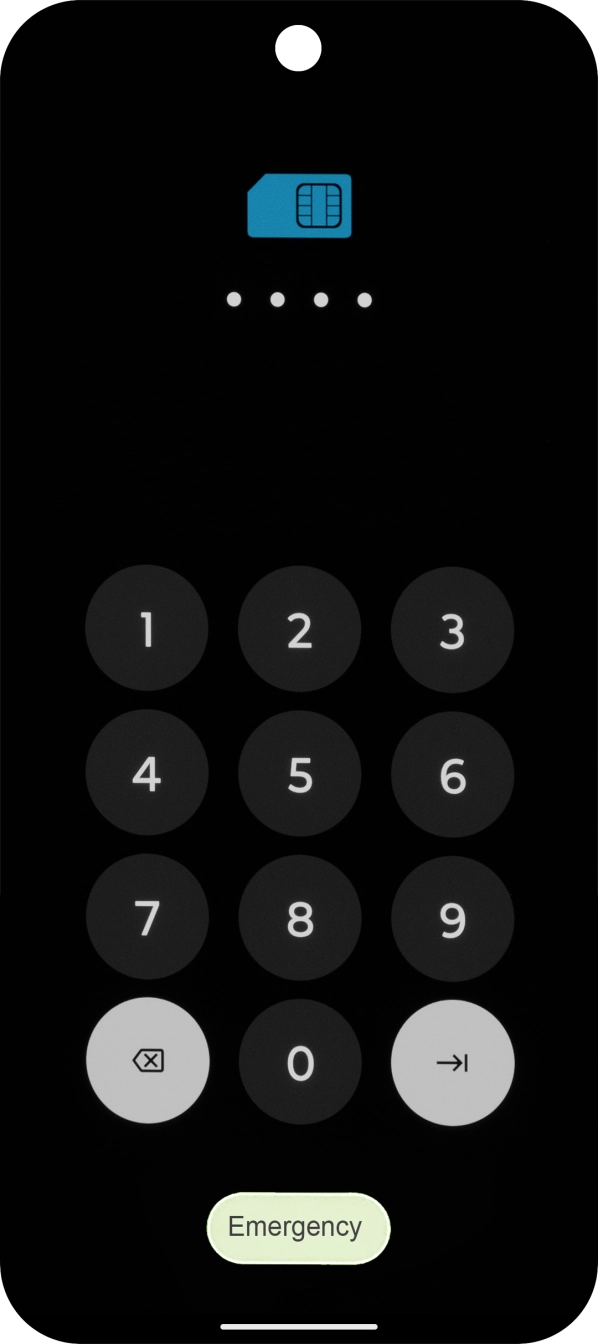 If you're asked to key in your SIM PIN, do so and press arrow right. The default SIM PIN is 0000.