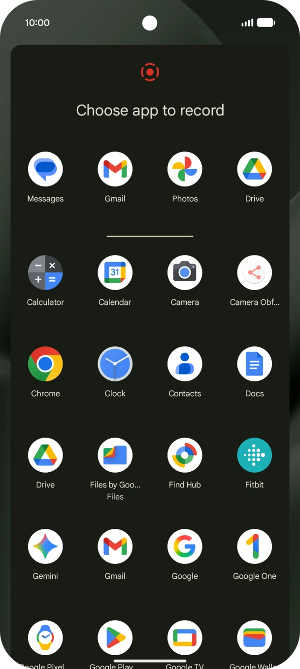 Press the app you want to record to start recording.