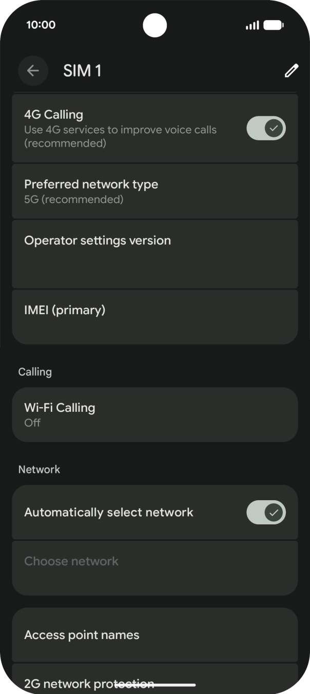 Press the indicator next to '4G Calling' to turn the function on or off.