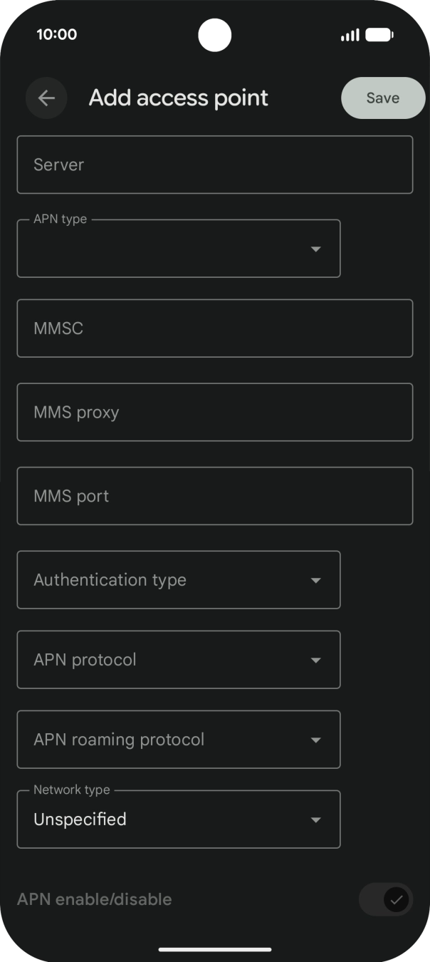 Press the drop down list next to 'APN type'. Press the drop down list next to 'APN type'.