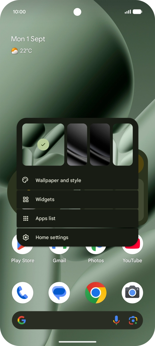 Press the required setting and follow the instructions on the screen to personalise the appearance of the home screen.