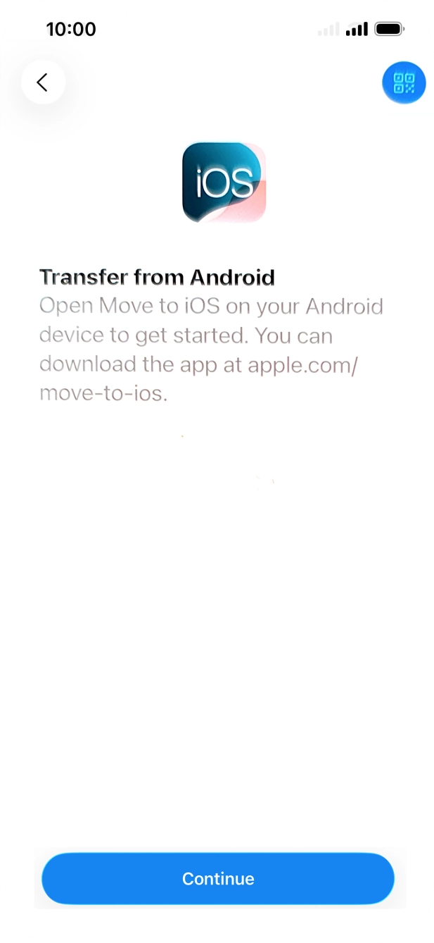 To transfer content to your phone, you need to install the app 'Move to iOS' on the Android phone. When the app is installed, press Continue.