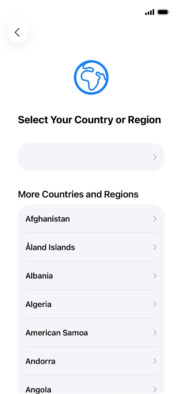 Press the required country or area. Press the required country or area.