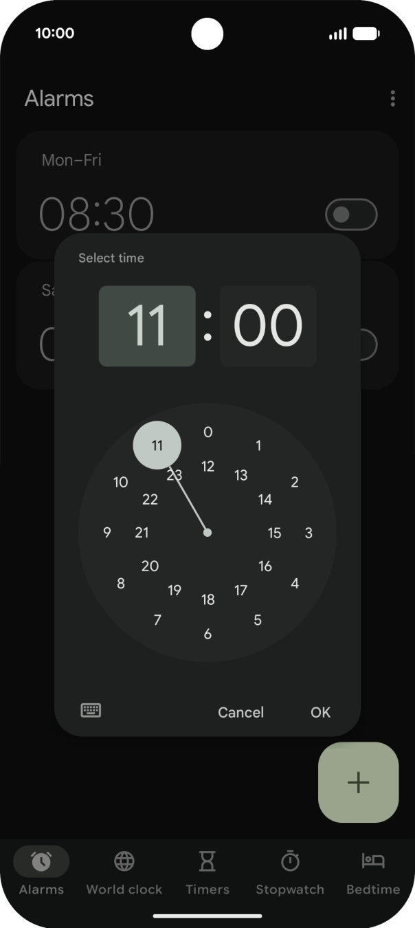 Drag the hand to the required hour and minute.