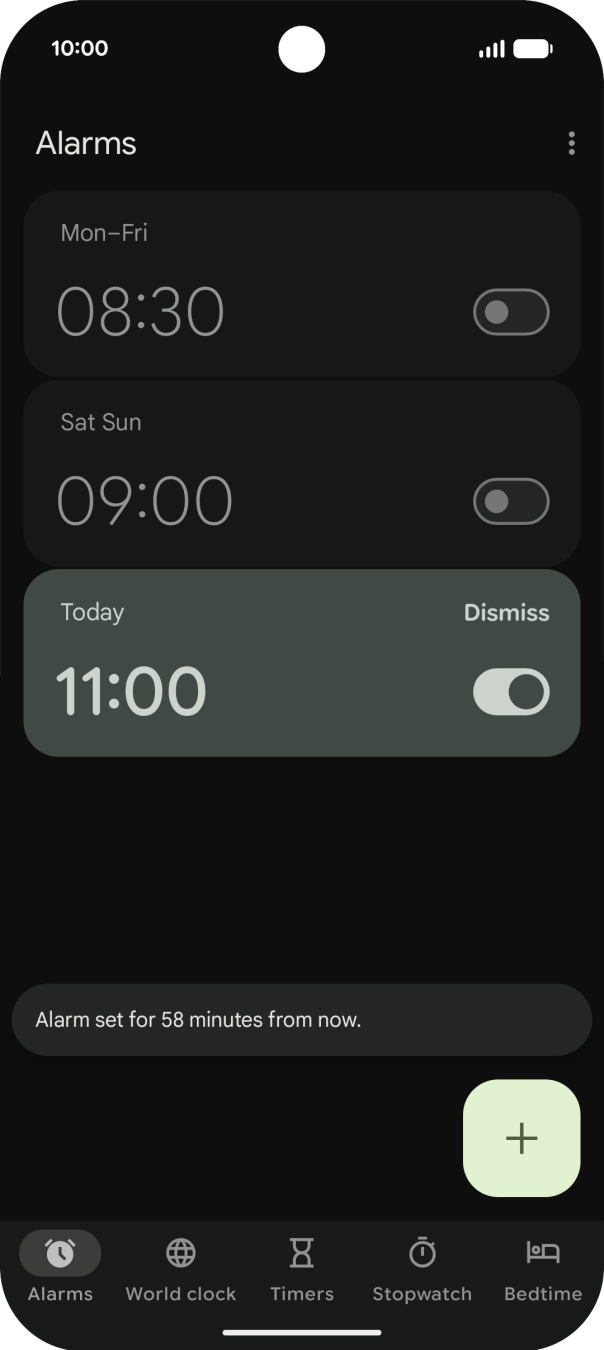 Press the indicator next to the required alarm to turn the alarm on or off.