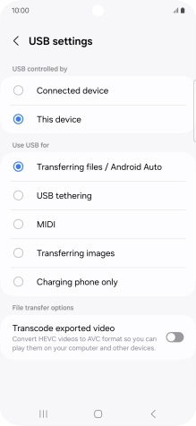 Press Transferring files / Android Auto. Press Transferring files / Android Auto.