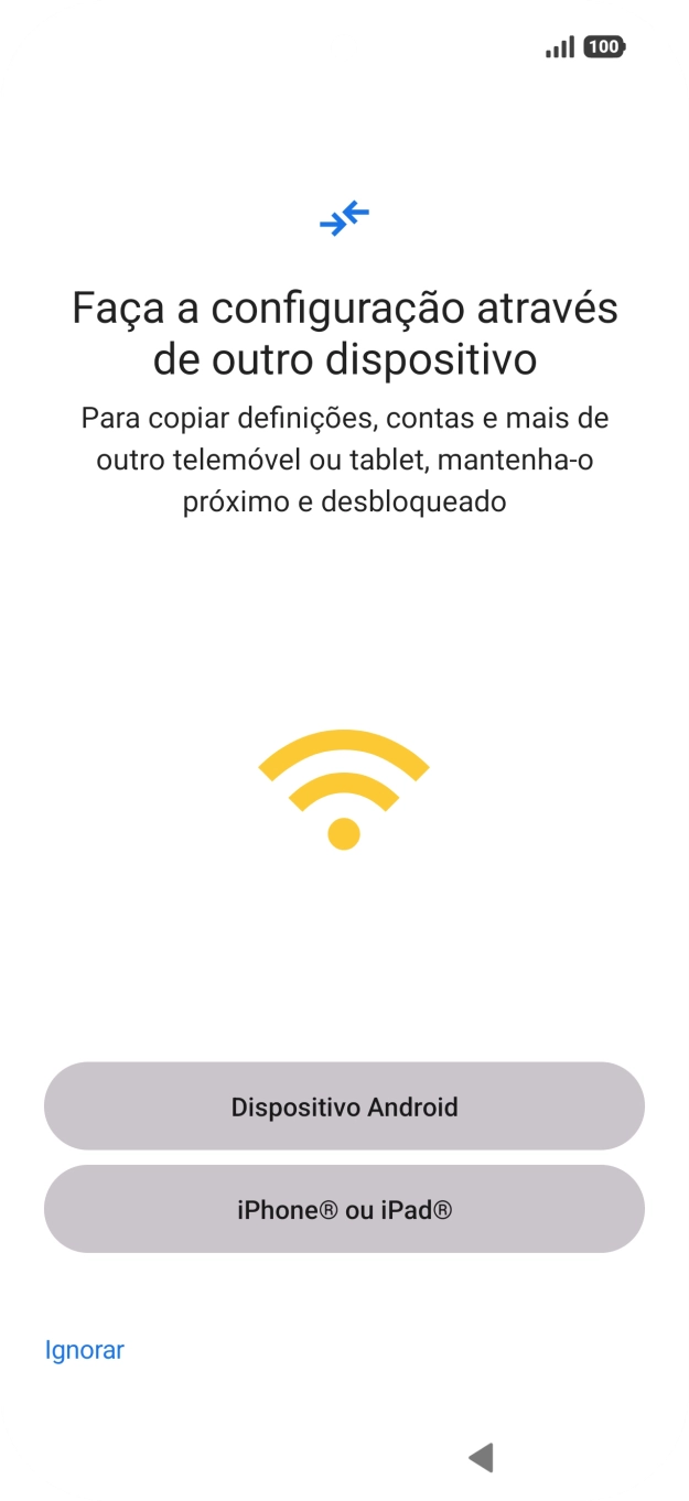 É possível transferir conteúdo de outro telefone quando o telefone for ativado antes da primeira utilização e quando o telefone tiver sido reiniciado. Quando esta imagem for mostrada no ecrã, o telefone está pronto para transferir conteúdo de outro telefone.