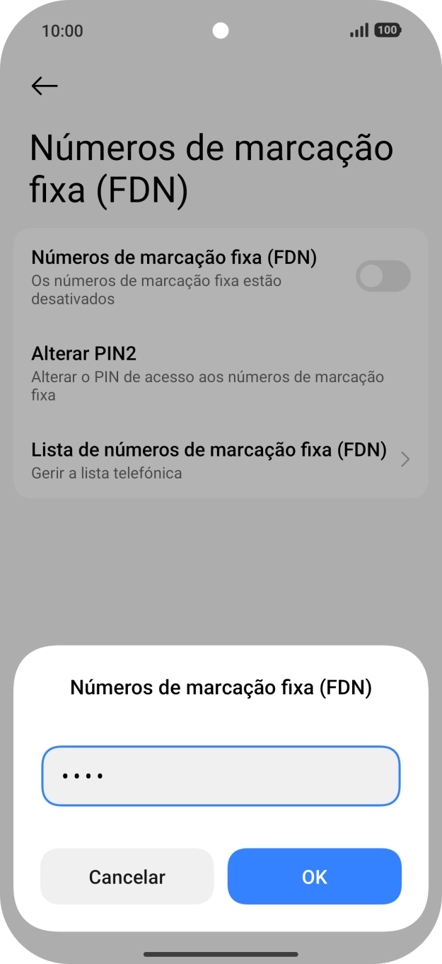 Introduza o código PIN2 e prima OK.