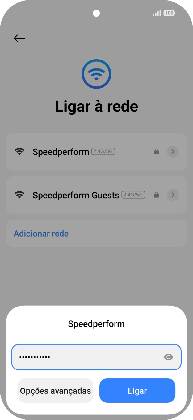 Introduza a password da rede Wi-Fi e prima Ligar.