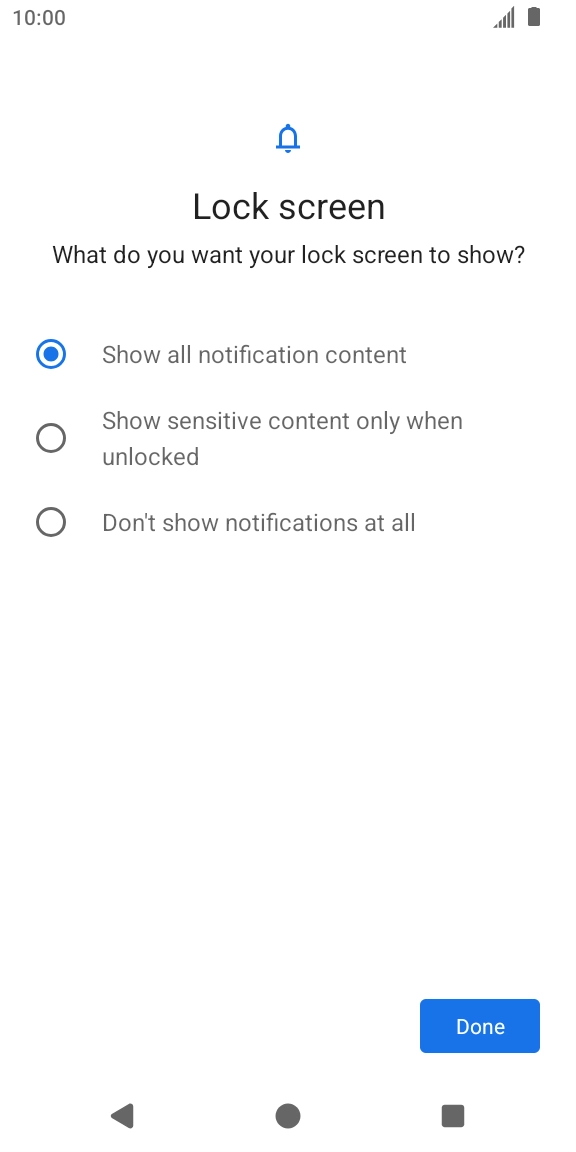 Press the required setting.