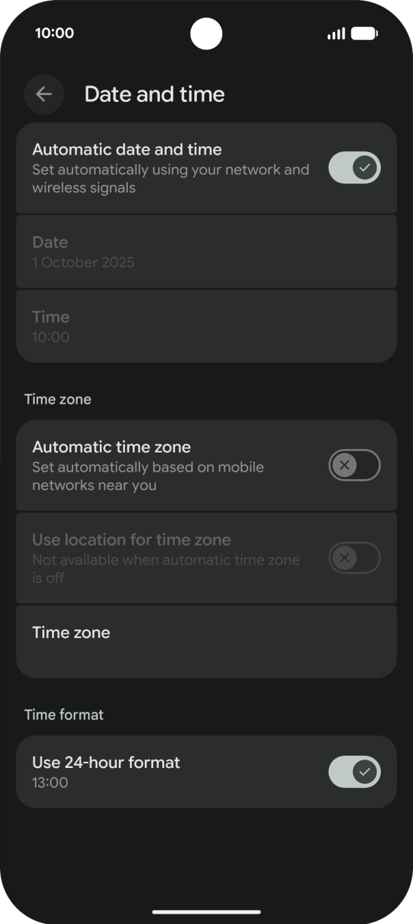 Press the indicator next to 'Automatic time zone' to turn on the function.
