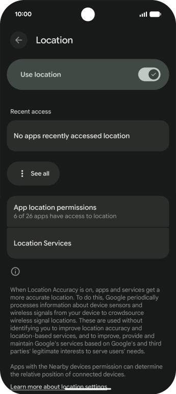 Press App location permissions. Press App location permissions.