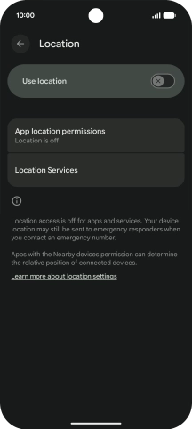 Press the indicator next to 'Use location' to turn the function on or off. Press the indicator next to 'Use location' to turn the function on or off.