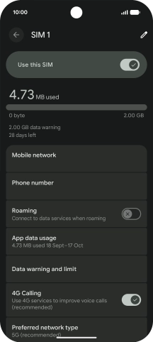 Press the indicator next to 'Roaming' to turn the function on or off.