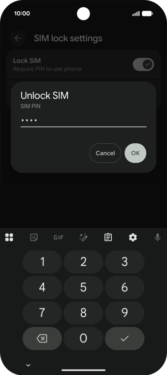 Key in your SIM PIN and press OK. The default SIM PIN is 0000.