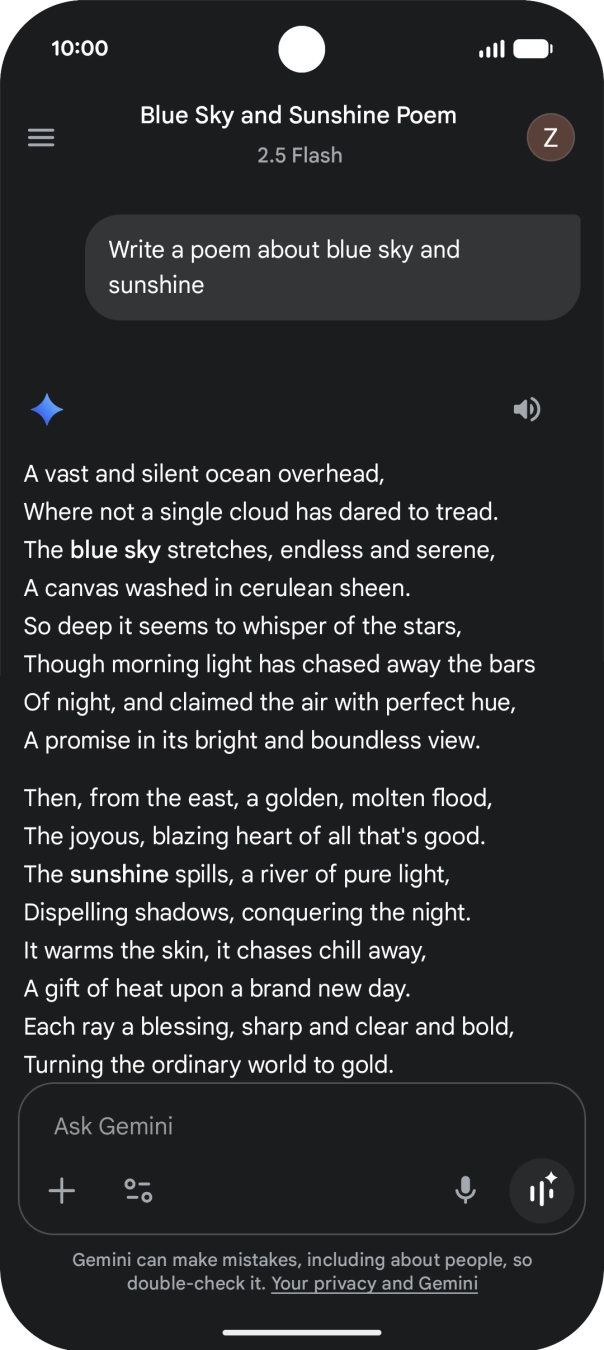 You can ask Gemini to generate a text based on your description.