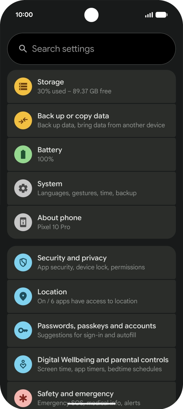 Press Security and privacy.