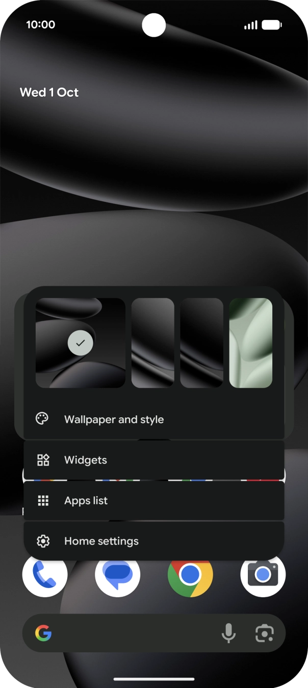 Press the required setting and follow the instructions on the screen to personalise the appearance of the home screen.