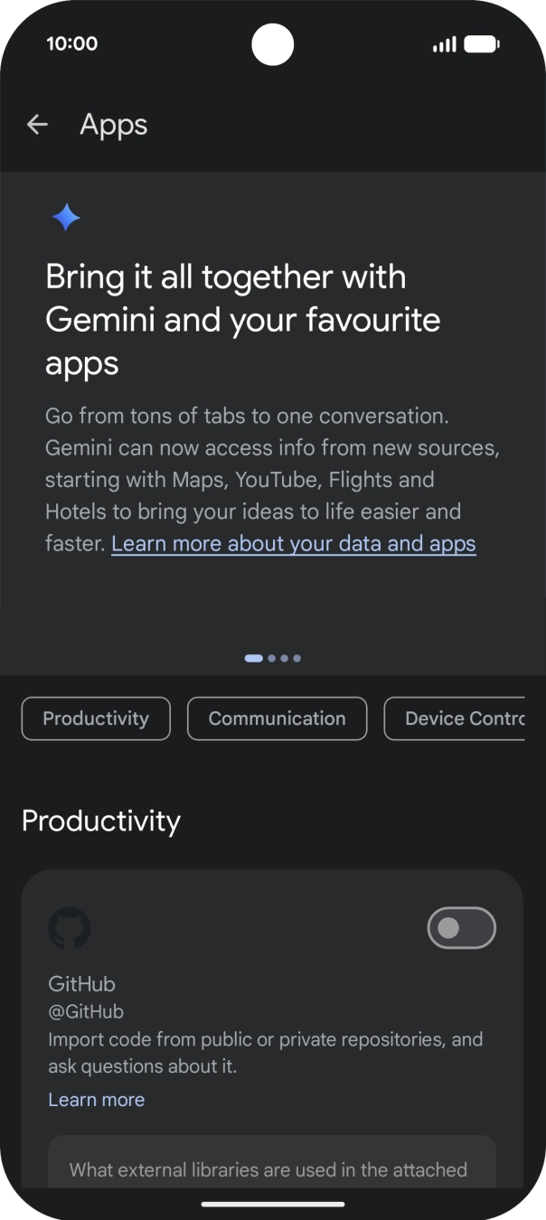 Press the indicator next to the required extension to turn on the function.