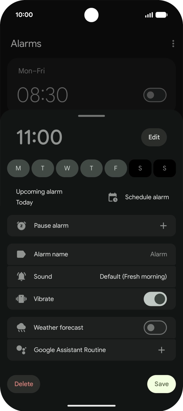 Press the alarm tone icon and follow the instructions on the screen to select the required alarm tone.