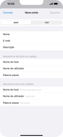 Prima Nome do host e introduza o nome do servidor de envio do fornecedor de e-mail.