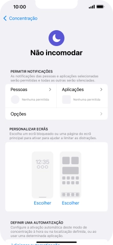 Prima Pessoas e siga as indicações no ecrã para escolher quais os contactos de que pretende receber chamadas e notificações, enquanto a função “Não incomodar” está ativada.