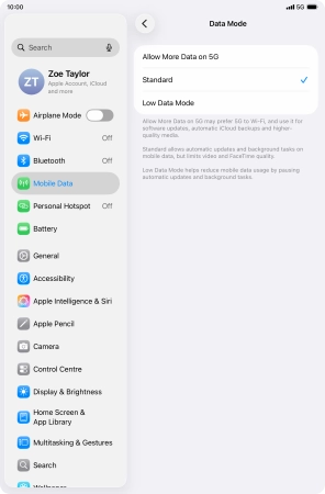 Press the required setting to turn the function on or off. Press the required setting to turn the function on or off.